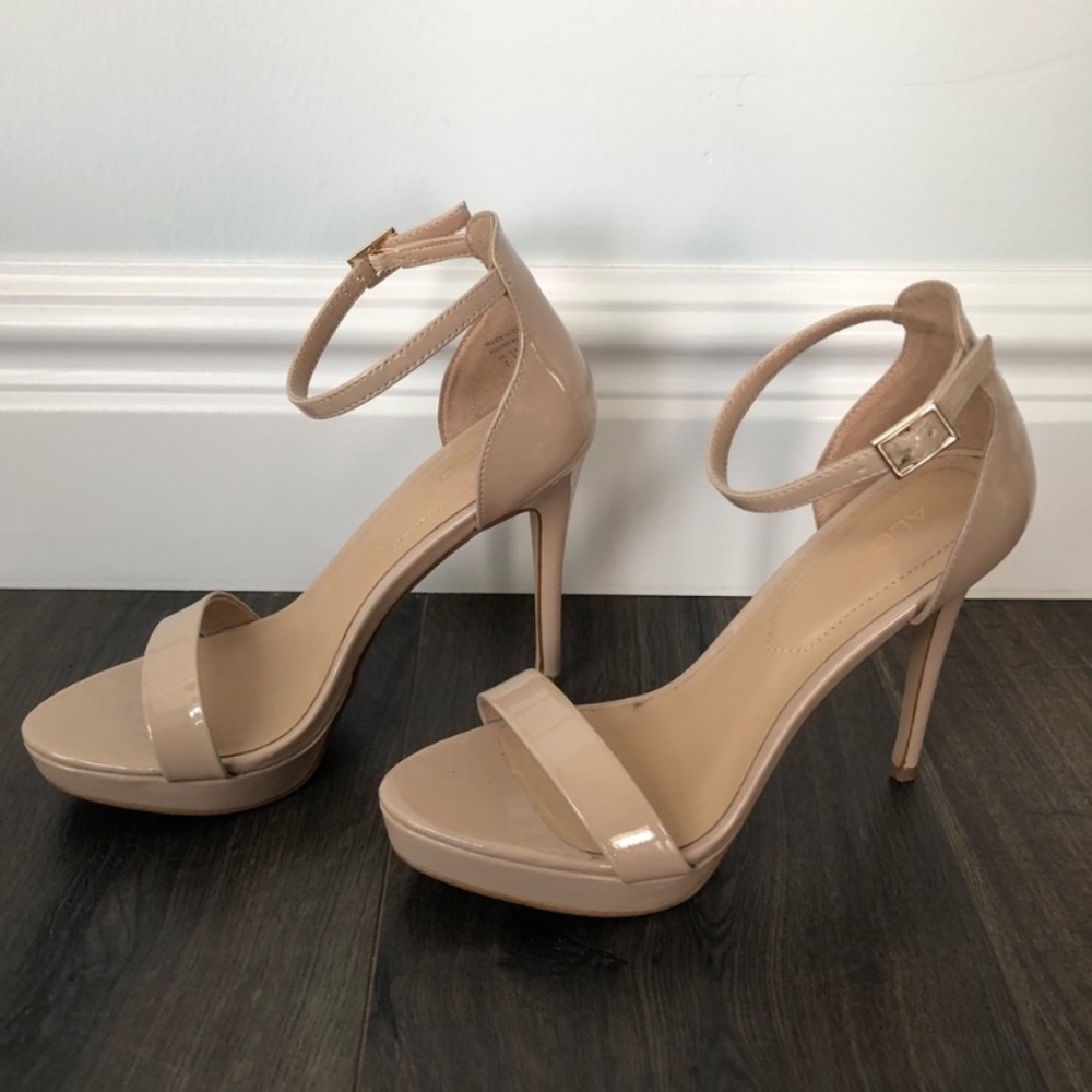 ALDO nude patent platform heels